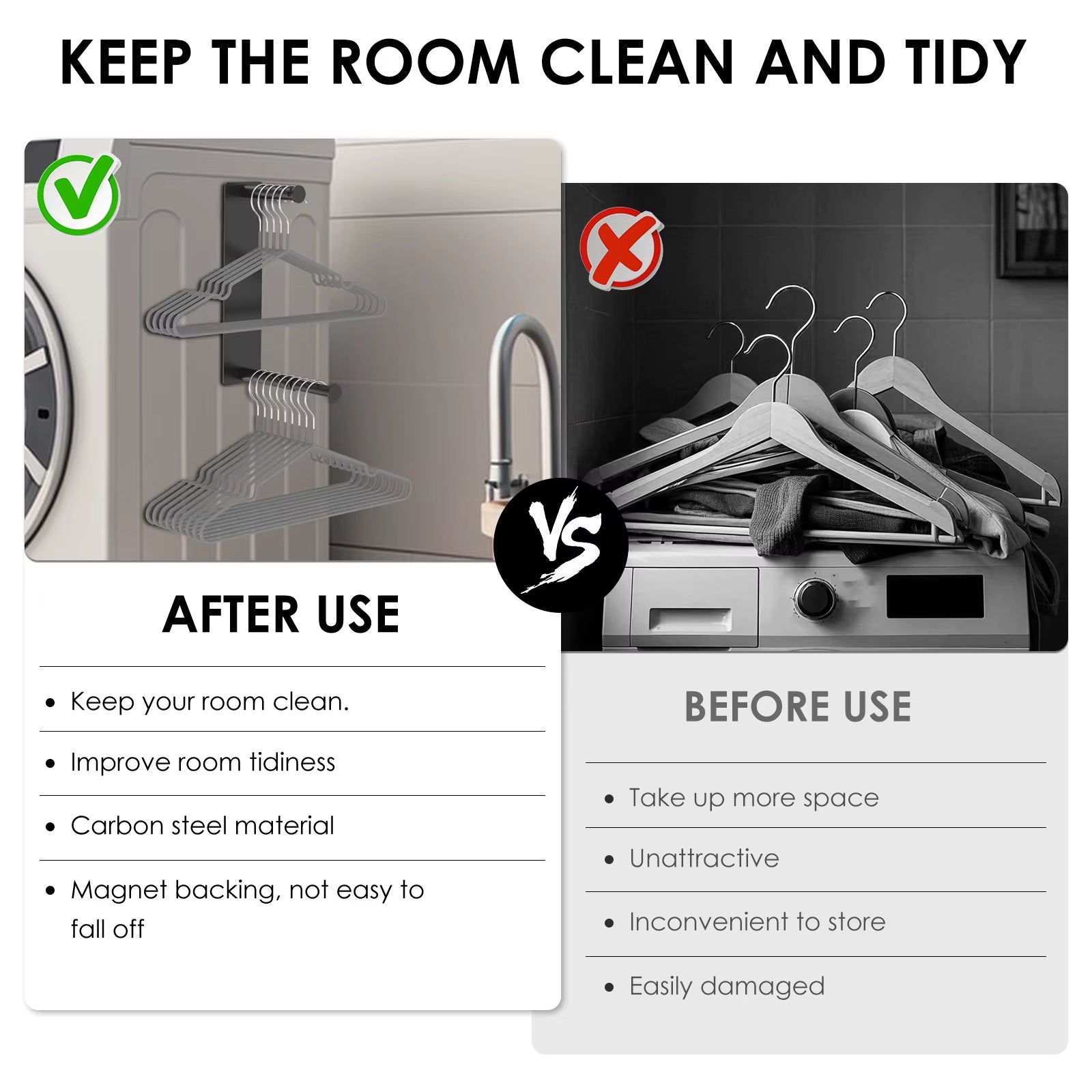 Magnetic Clothes Rack Punch-Free Wall-Mounted Hanger Organizers Multi-functional Storage Rack for Washing Machine Closet