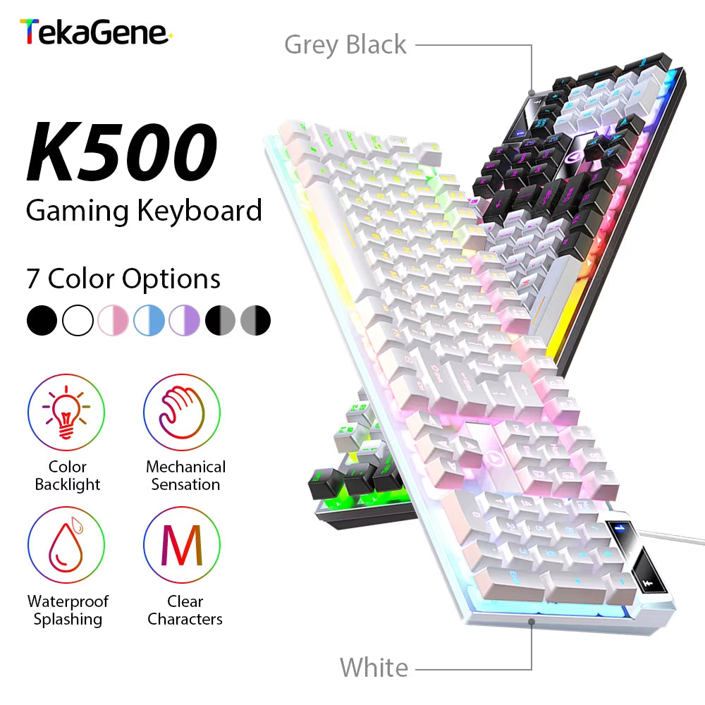 K500 Mechanical Feel Keyboard Gaming Office Keyboard For Windows And IOS Computer Laptop PC 104 Keys Wired Membrane Keyboards