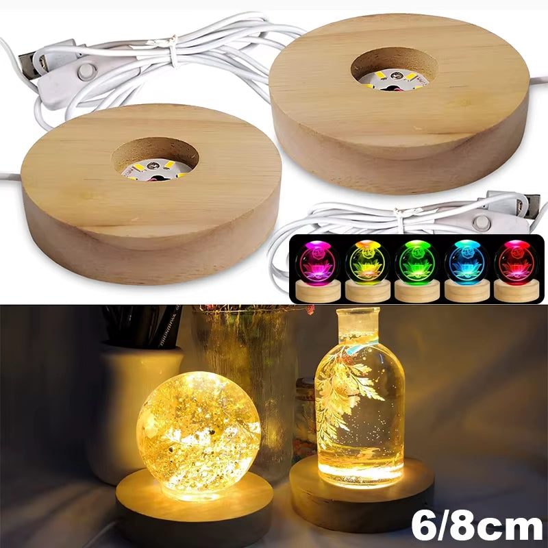 Wood Desktop Decorative Lights Base Night Light Wooden LED USB RGB Display Lamp Display Stand Lamps Holder Art Ornament