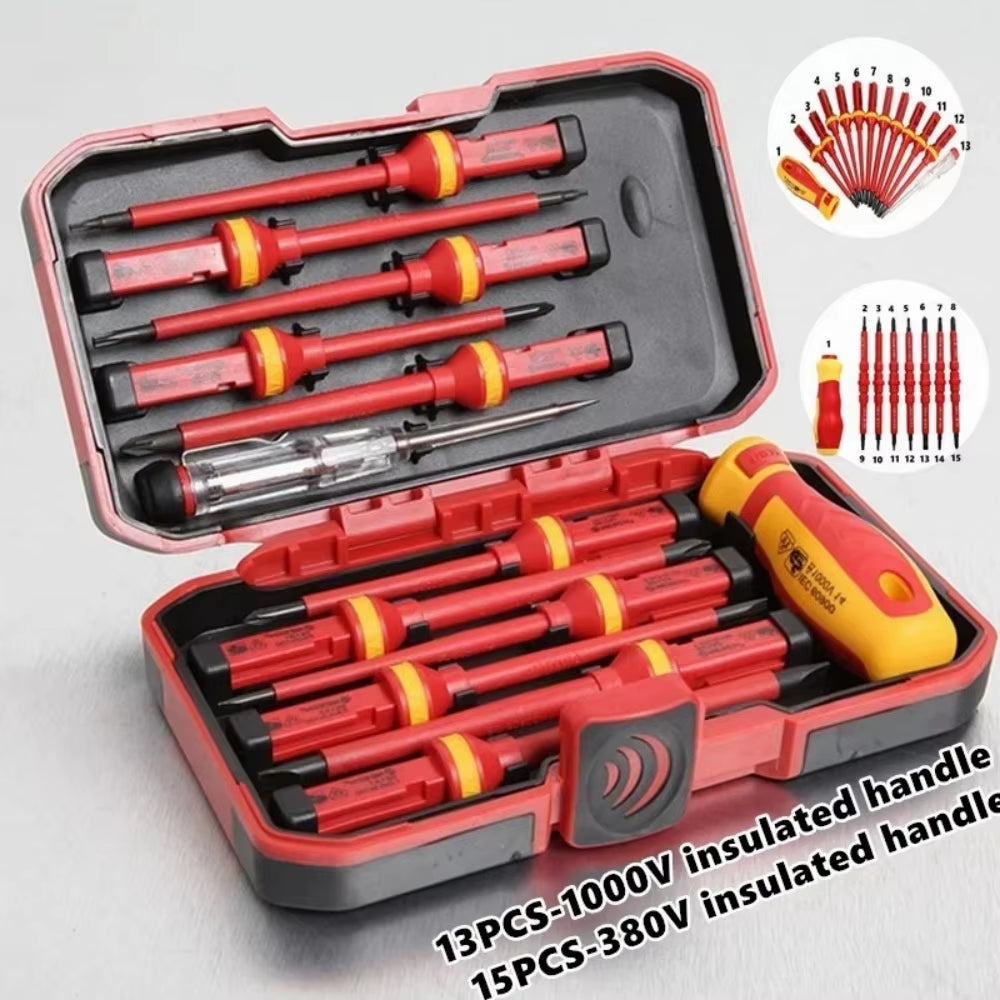 13/15pcs 1000V Electrician Repair Tools Kit Changeable Insulated Screwdrivers Set Magnetic Slotted Bits Repair Tool Electrician