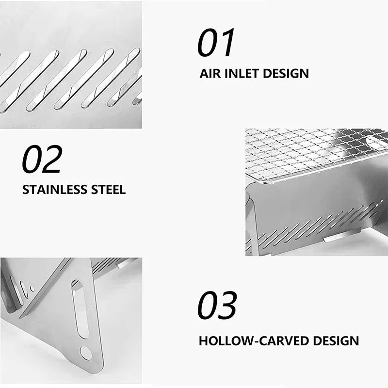 Mini Barbecue Grill Picnic Charcoal Camping Tools Outdoor Folding Card-type Stainless Steel Portable Small Charcoal Stove Burner