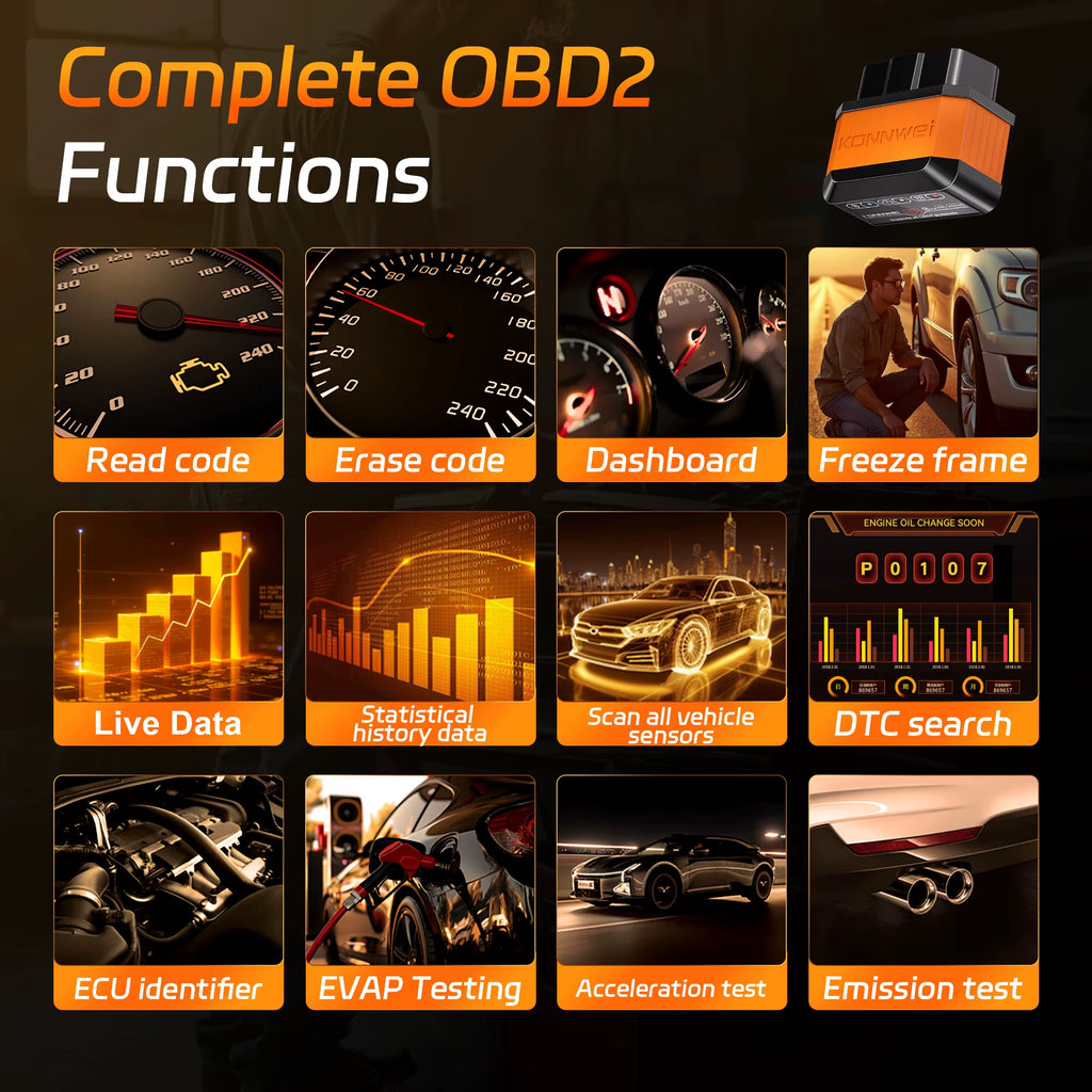 2026  KW905 ELM327 OBD2 Scanner Bluetooth 5.0 Engine Fault Scanner Tool OBDII Code Reader Diagnostic Tool for Android/IOS