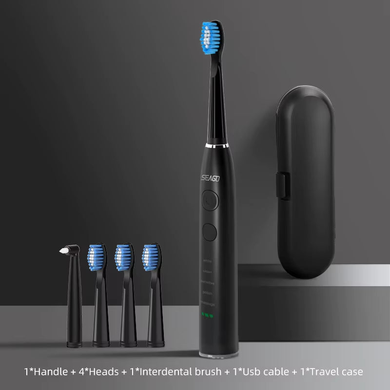 Electric Sonic Toothbrush USB Rechargeable Adult 360 Days Long Battery Life IPX7 4 Replacement Heads Travel Box  SG-575