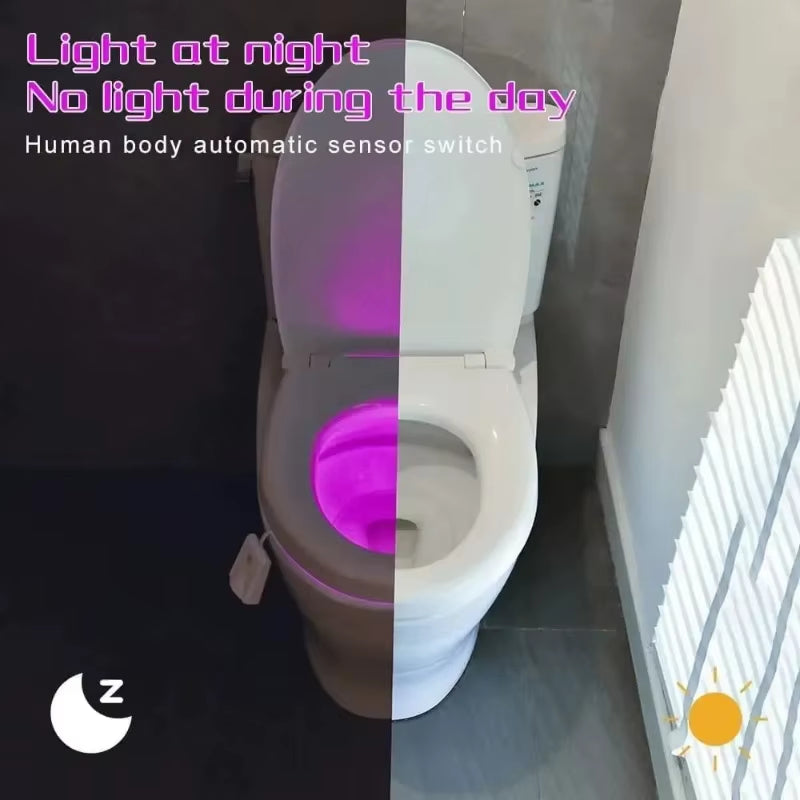 Wireless Motion Sensor LED Night Light RGB 8 Color Changing Toilet Bathroom Atmosphere Lamp Waterproof Smart On/Off Night Lamp