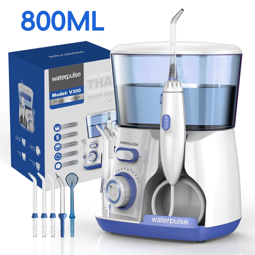 Waterpulse Electric Water Flosser Oral Irrigator, 800ML Large Capacity Dental Water Hygiene Flossing Teeth Cleaner with 5x Tips