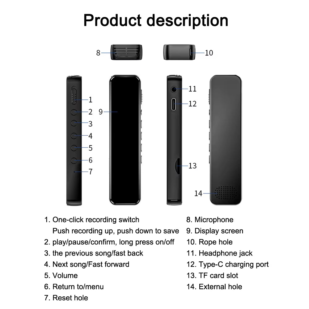 128GB Voice Activated Recorder MP3 Player 1536kbps Digital Voice Recorder Long Time Audio Recording Noise Reduction Dictaphone