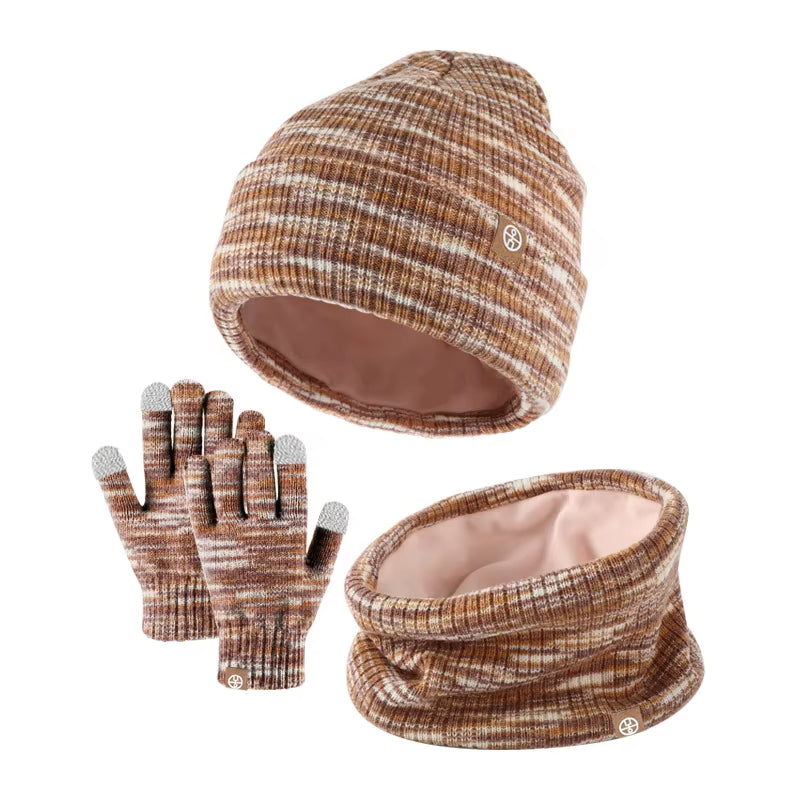 New Kids Hats Set Winter Warmth Children Knitted Gloves Hat Scarf Three-piece Set Outdoor Windproof Baby Caps Gloves Scarf Set