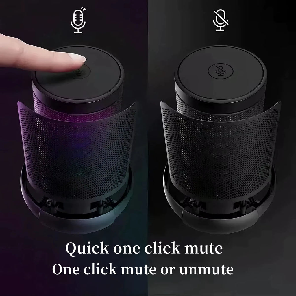 Professional USB microphone, computer condenser microphone, RGB microphone, suitable for game live video recording and recording