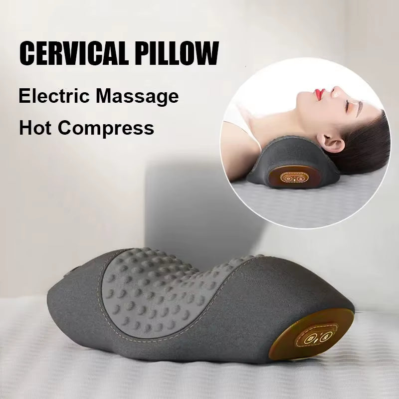 Electric Neck Massager Pillow Cervical Stretcher Heating Vibration Massage Back Traction Orthopedic Sleeping Pillows Support