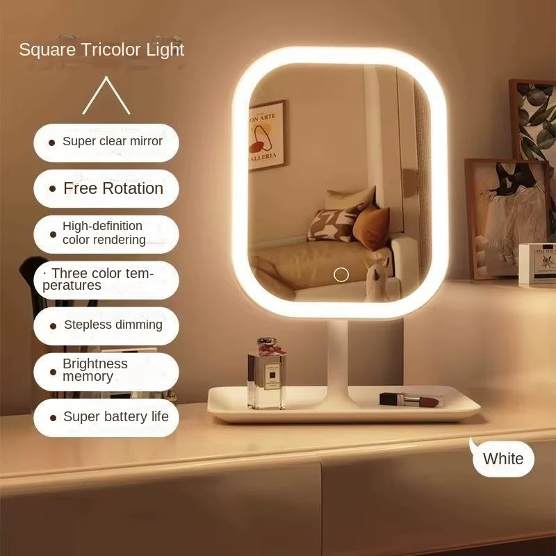 2025 Touch Control Makeup Mirror 3 Colors Dimmable Lights with Rechargeable LED Vanity Mirror for Home Travel Portable Cosmetic