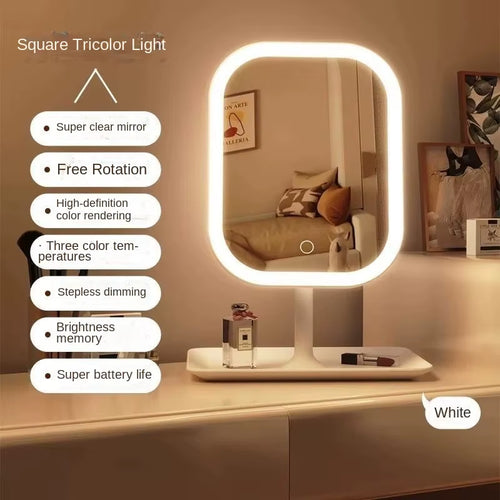 2025 Touch Control Makeup Mirror 3 Colors Dimmable Lights with Rechargeable LED Vanity Mirror for Home Travel Portable Cosmetic