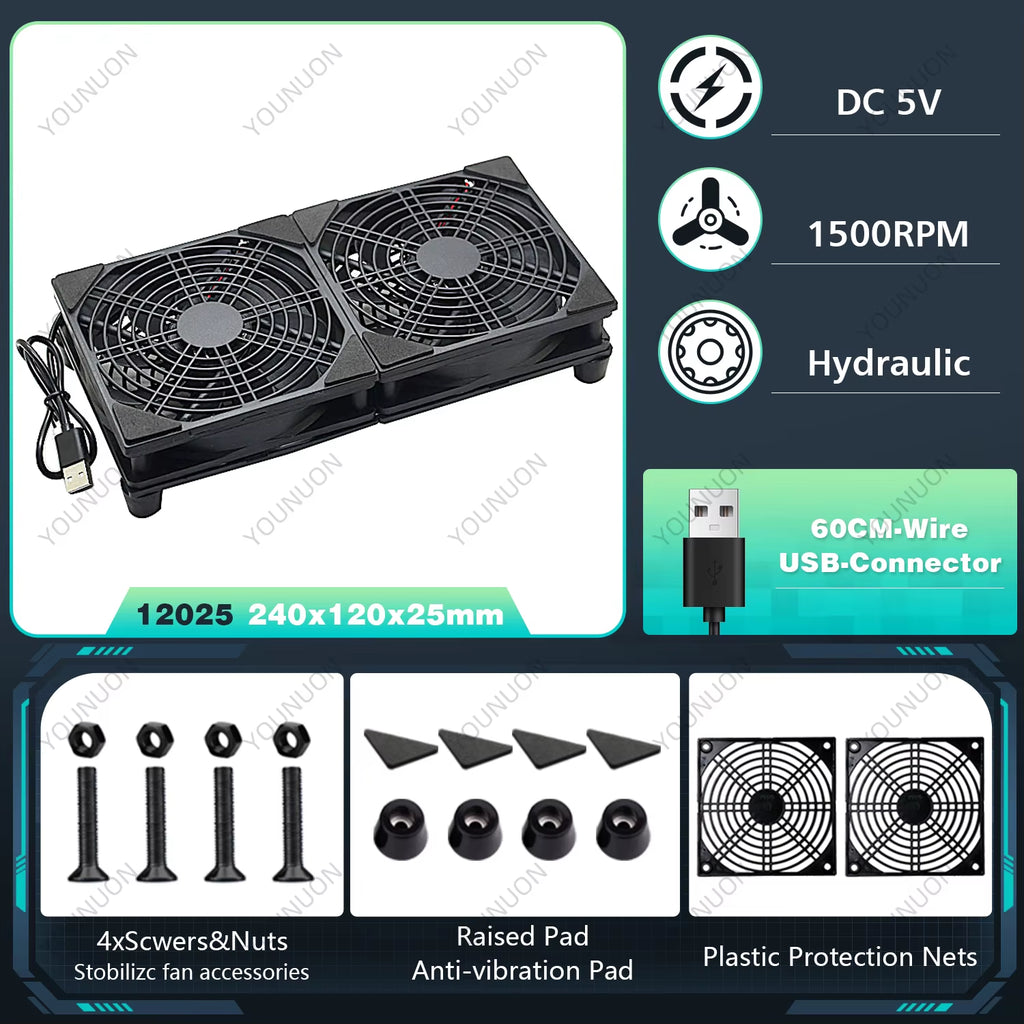 5V USB Router Fan 80mm 92mm 120mm 140mm DIY TV Box Ball/Sleeve Cooler & Protective Net Desktop Cooling Fan