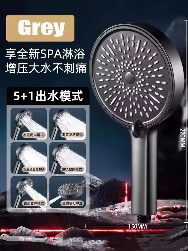 New 15CM Big Panel Massage Spa Pressurized Shower Head 7 Modes High Pressure Rainfall Shower One-Key Stop Handheld Showerhead