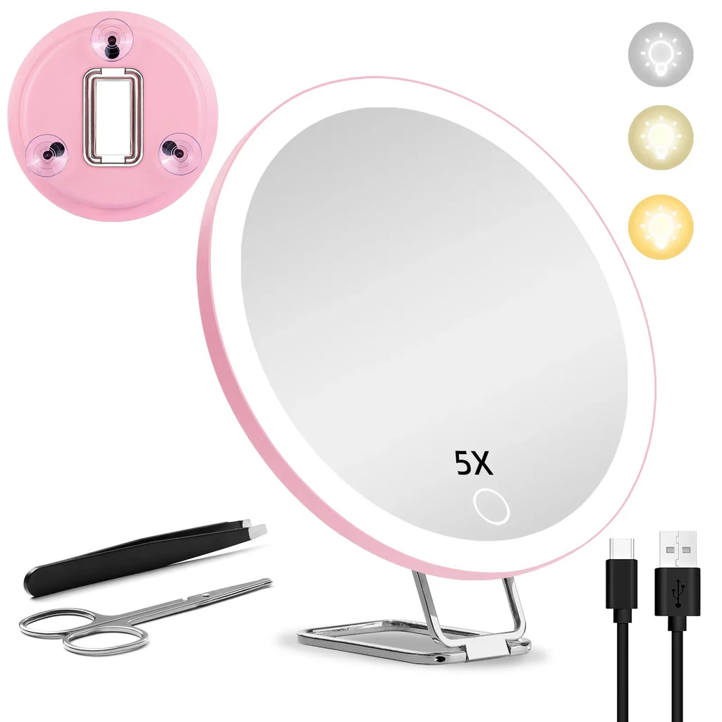 6 Inch Adjustable Stand Magnifying Mirror with Light High-Definition Suction Cup LED Makeup Mirror Foldable 5/10/20/30x