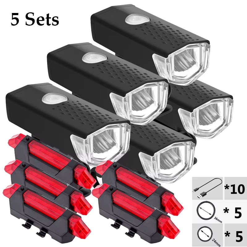 5 Sets Bicycle Front Light  Portable LED Charging Bike Light Waterproof Cycling Flashlight Rear Light Bike Accessories
