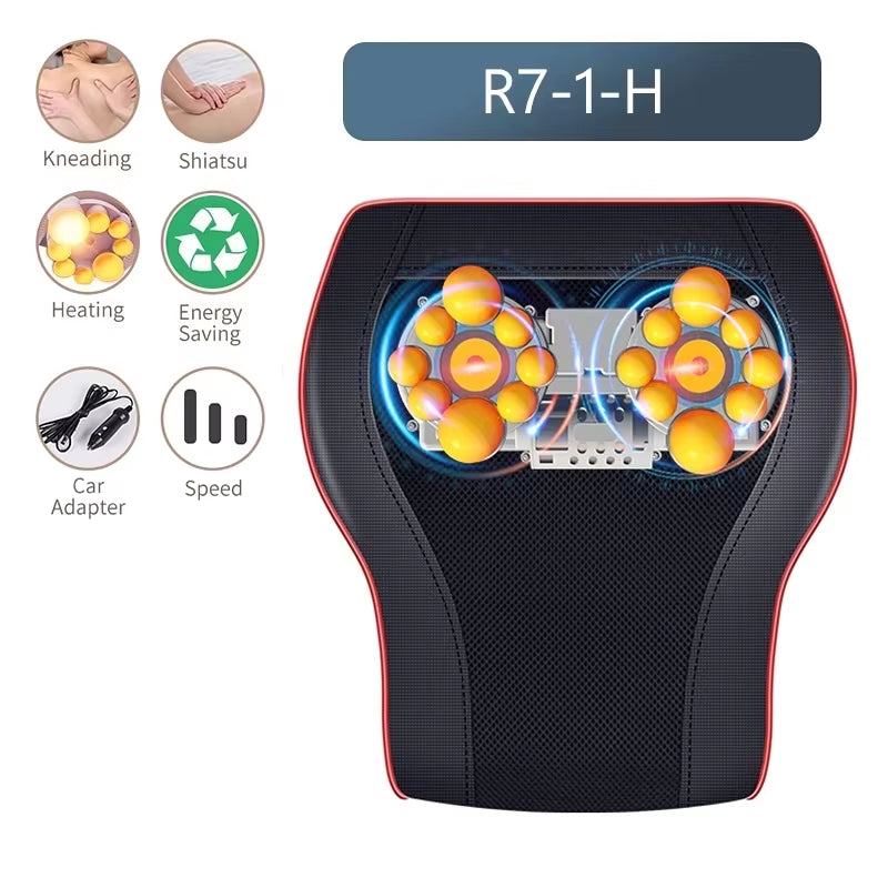 Electric Neck Massager with Heating and Vibration Massage Function for Car Back Pillow