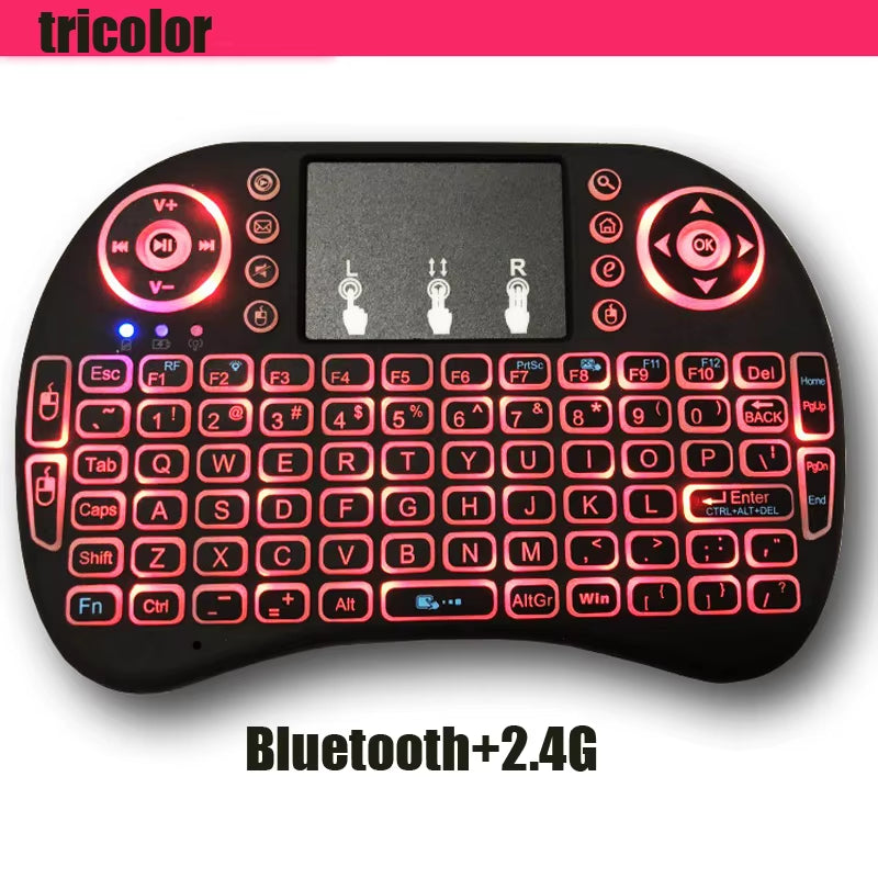 I8  Wireless Bluetooth Keyboard Mini Keyboard 2.4G  English Lithium Backlit  Air Mouse Remote Touchpad For Smart TV Box PC IPad