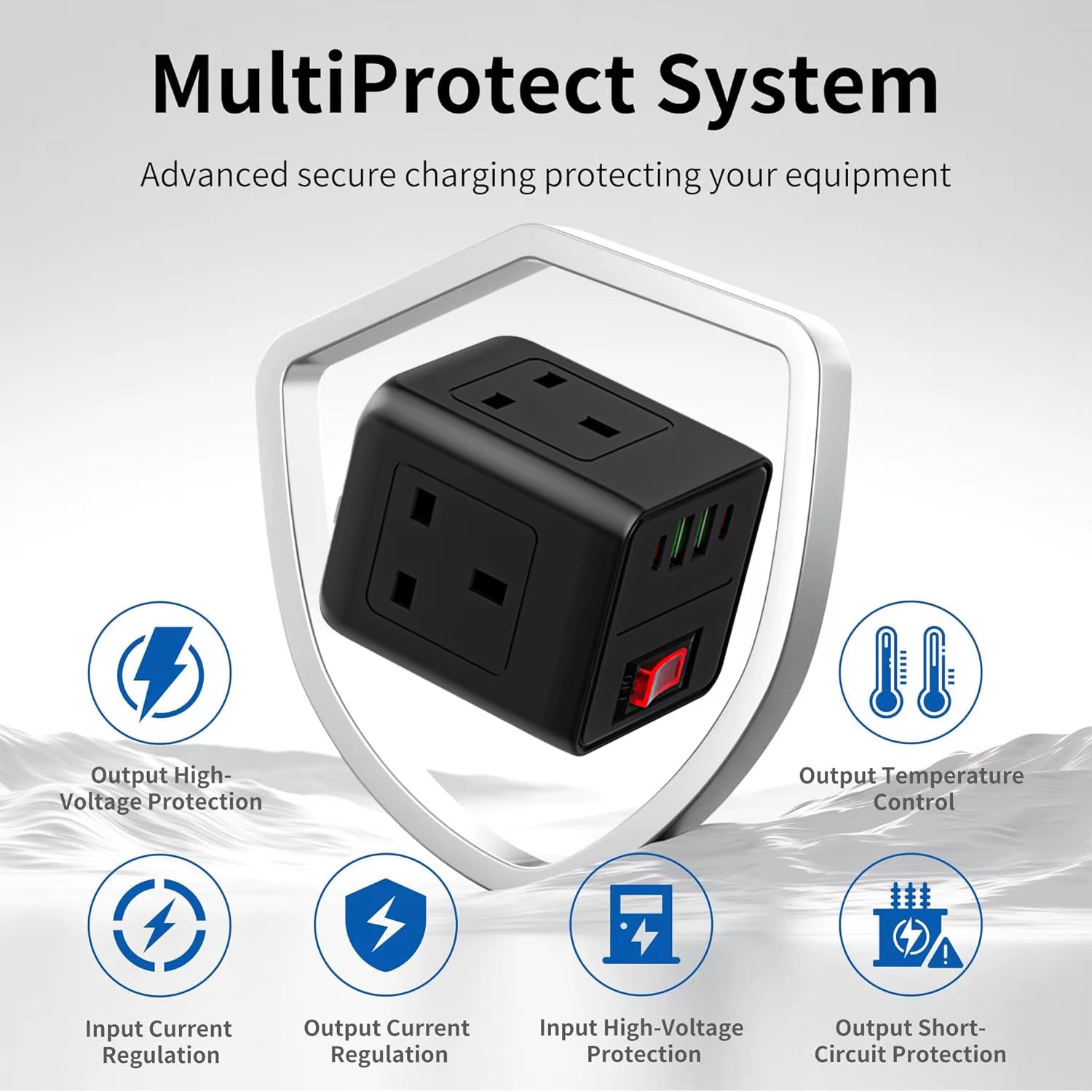 2500W UK Plug Power Strip Adapter Multitap AC Outlets USB Type-C  With Overload Protecti 2M Extension Cord Socket with Switch