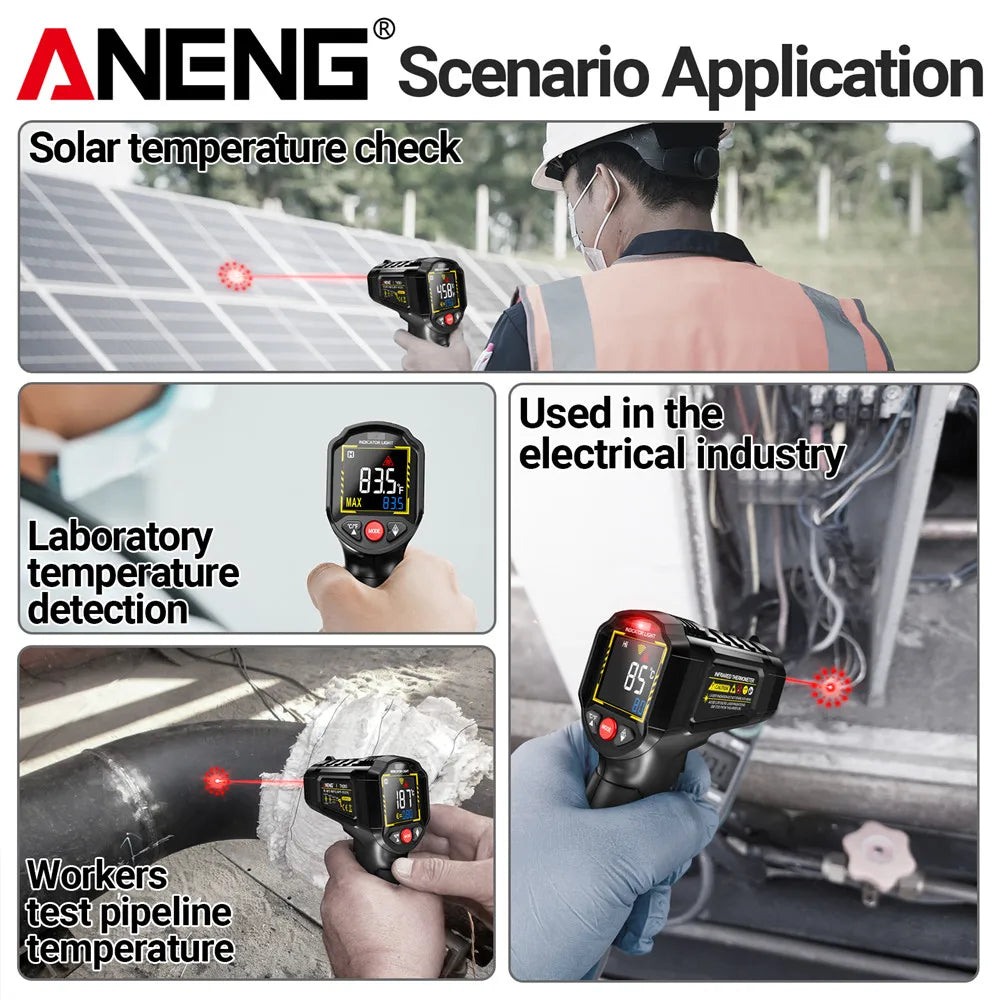 TH203 Digital Infrared Thermometer -50~600℃ Temperature Meter Non-contact Pyrometer Tester IR Hygrometer Industrial Tool