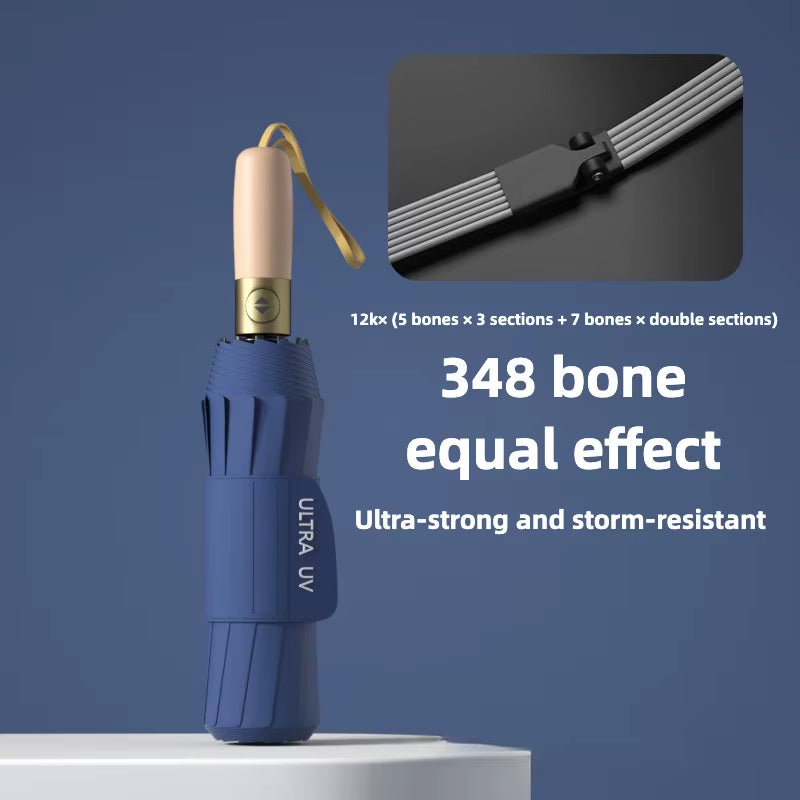 Reinforced 348 Ribs Automatic Umbrella, Windproof & Stormproof, Sun UPF 50+ Protection Folding Rain Umbrellas for Men & Women