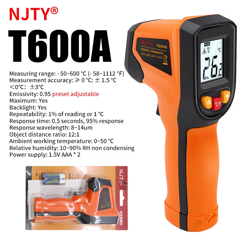Infrared Thermometer , Handheld Heat Temperature For Cooking Tester, Pizza Oven, Grill & Engine - Laser Surface Temp Read
