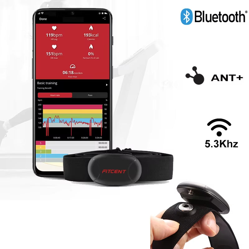 Rechargeable Heart Rate Monitor with Bluetooth ANT+ 5.3Khz Chest Strap Sensor for Peloton Zwift Polar Rowing Machine