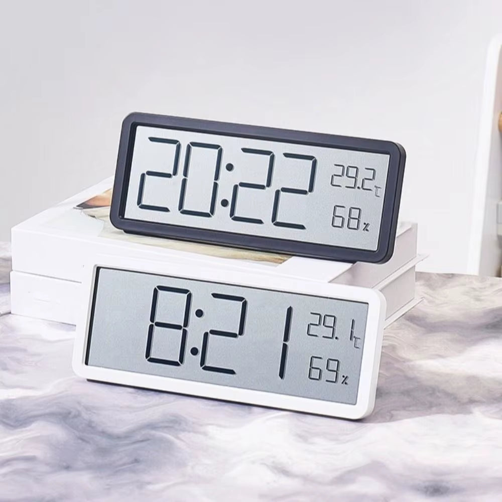 Large Screen LCD Digital Wall Clock Humidity Temperature Electronic Clock 12/24H Format Date Week Display Desktop Clock Bedroom