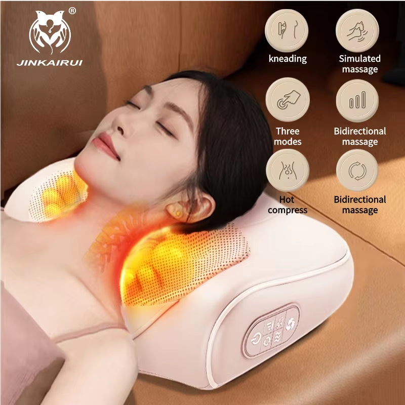 Neck Massage Pillow Cervical Massager Waist Back Shoulder Shiatsu Kneaded Multifunctional Hot Compress Relaxation Gift