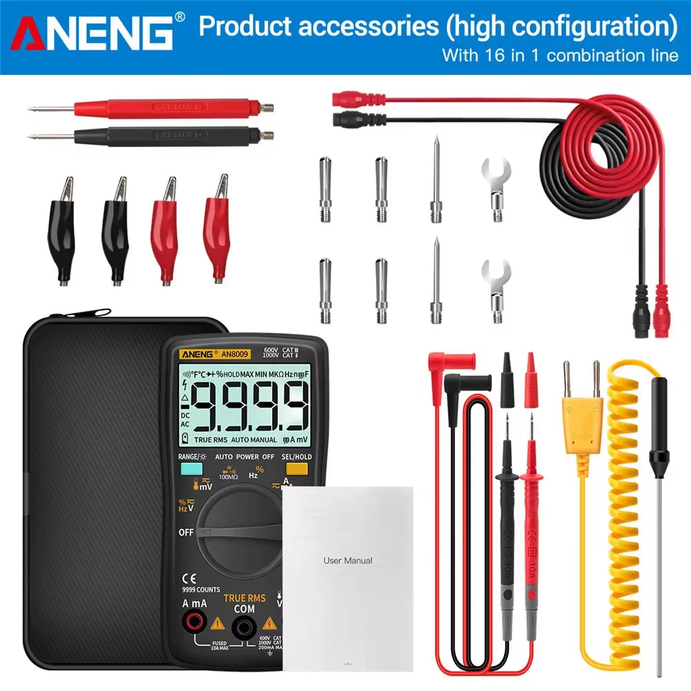 Digital Multimeter Transistor  AN8009 Testers Capacitor True-RMS Tester Automotive Electrical Capacitance Meter Temp Diode