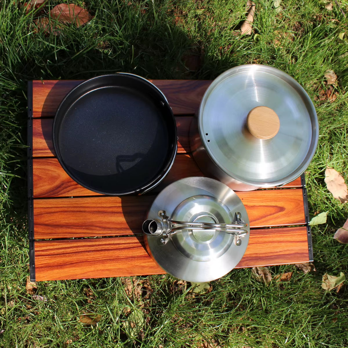 Stainless Steel Camping Cookware Set Kettle Pot Pan - Outdoor Cooking Essentials for 2-3 Person