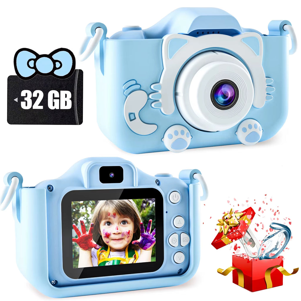 Kids Camera for Girls 1080P HD Toddlers Digital Video Record Camera for Birthday with 32GB SD Card 2 Inch IPS Screen Toy Cameras