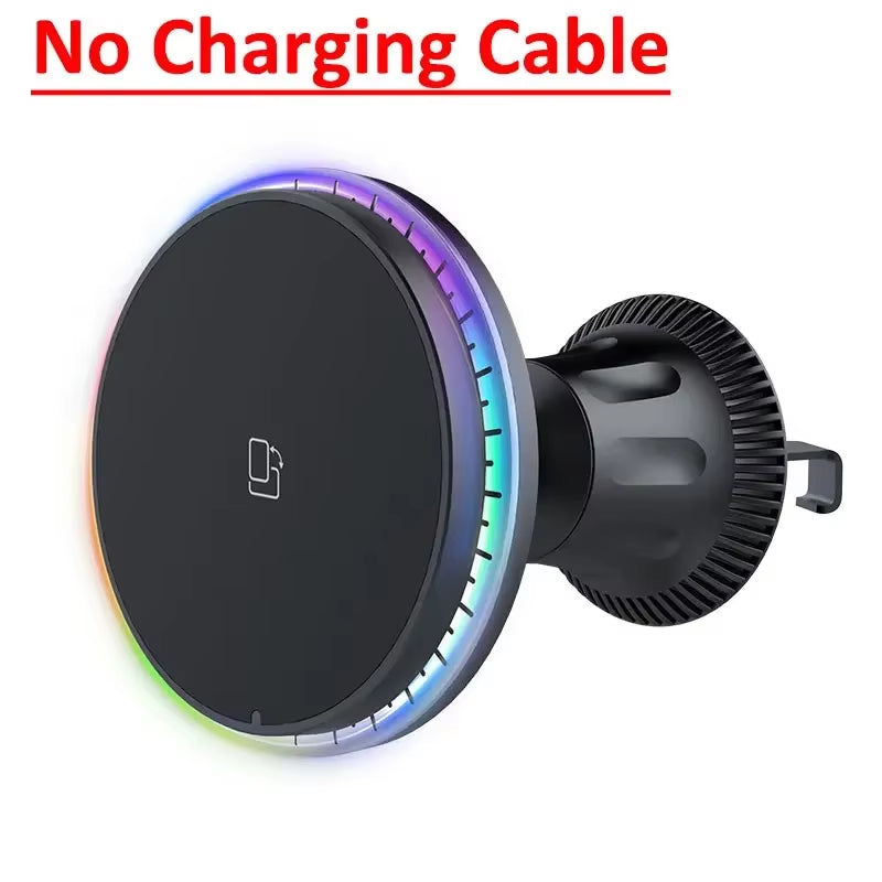 30W Magnetic Car Wireless Chargers RGB LED Light For iPhone 12 13 14 15 Pro Max Phone Holder Stand Mount Fast Charging Station
