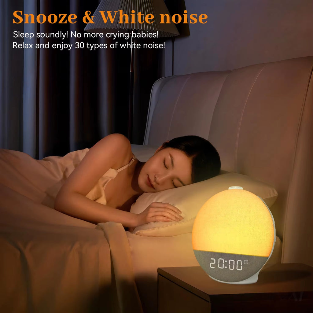 Sunrise Alarm Clock with Sound Machine Wake Up Lights Bluetooth Speaker 30 Sleep Sounds White Noise for Heavy Sleeper Ideal Gift