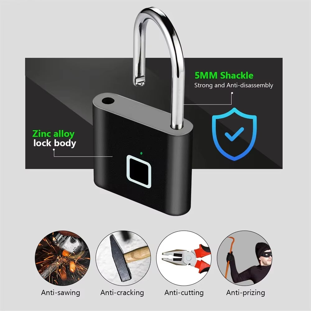 Box Padlock Fingerprint Padlock Anti-theft Waterproof USB Portable Smart Portable Digit D3C9 Keyless Security Lock Charging