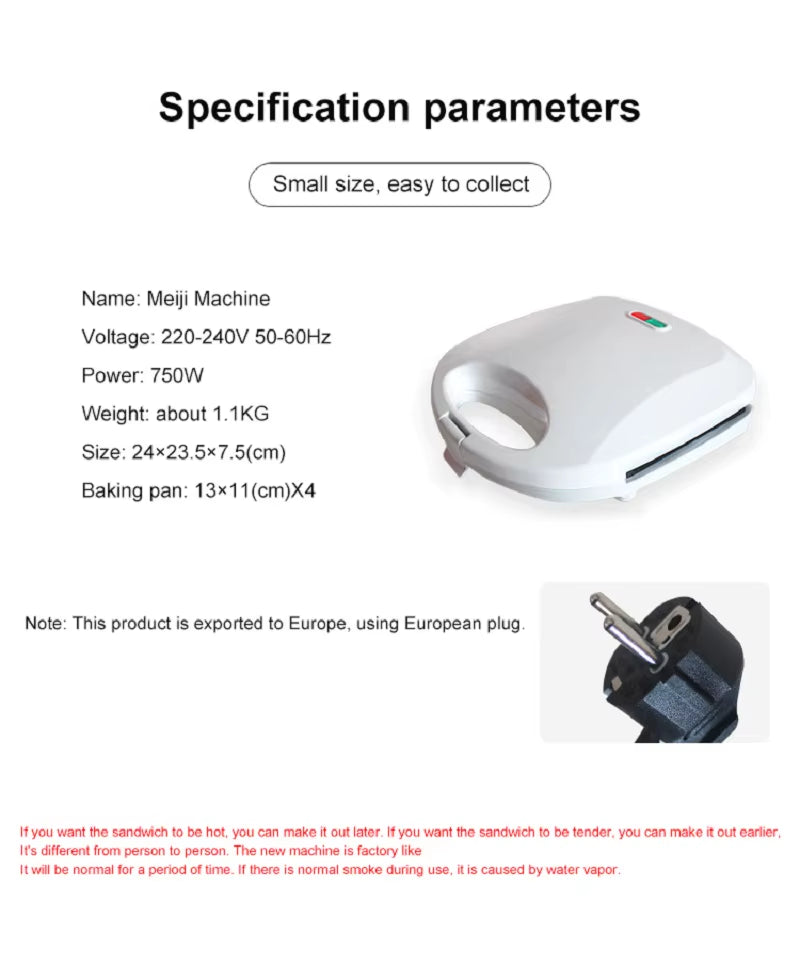 220V Electric Sandwich Maker 750W Fast Heating Breakfast Machine Waffle Maker Break Toaster Multifunction Pancake Baking Machine