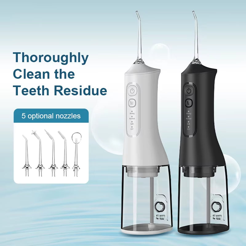 Water Dental flosser Teeth Pick- 4 Modes Cordless Oral Irrigator 300ML Portable and Rechargeable IPX7 Waterproof Powerful Batter