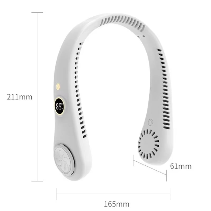 5-Speed Digital Display Neck Fan Portable Air Cooler USB Rechargeable Silent Outdoor Fan With LED Screen For Gym Office Travel