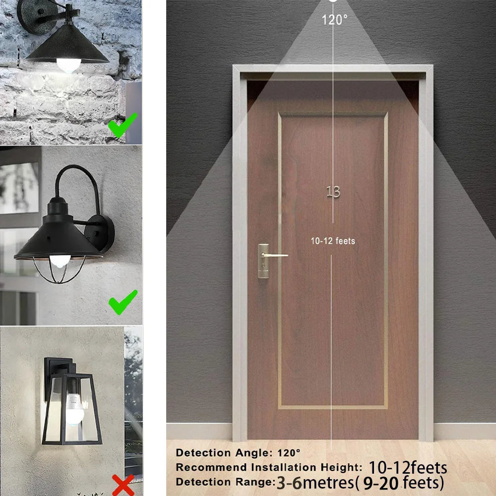 2PCS  LED Bulb Light E27 12W Radar Motion Sensor 220V White Lamp Working in Night Auto On for Home Living Room Stairs Pathway