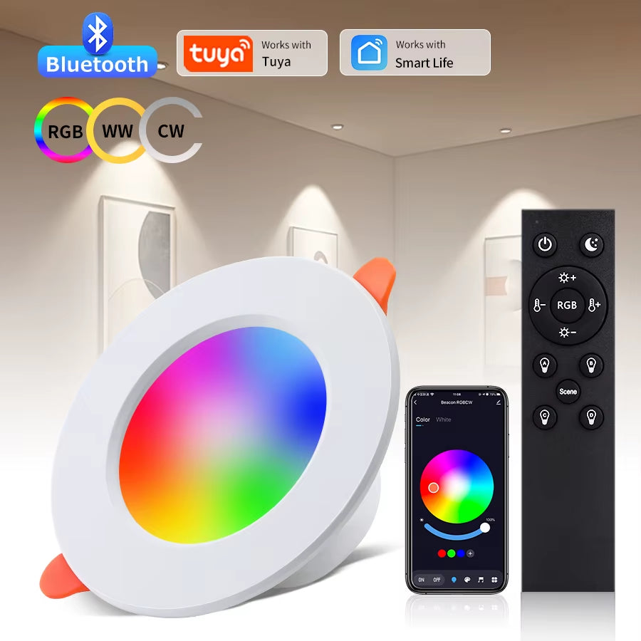 AC220V 10W Bluetooth Tuya Smart LED Downlight 2.4GHz Remote Control Smart Life APP Operated Living Room Bedroom Ceiling Light