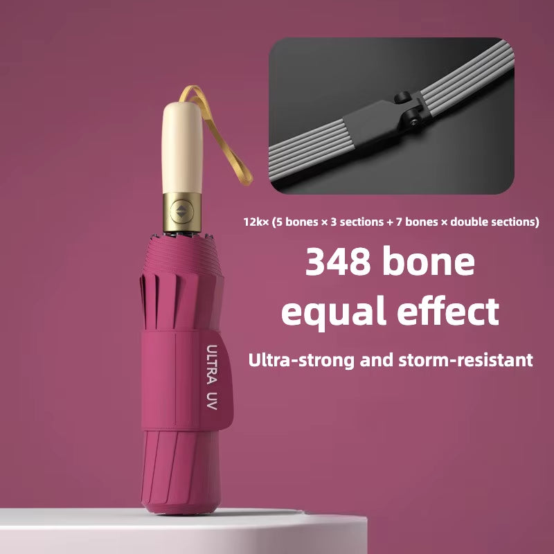 Reinforced 348 Ribs Automatic Umbrella, Windproof & Stormproof, Sun UPF 50+ Protection Folding Rain Umbrellas for Men & Women