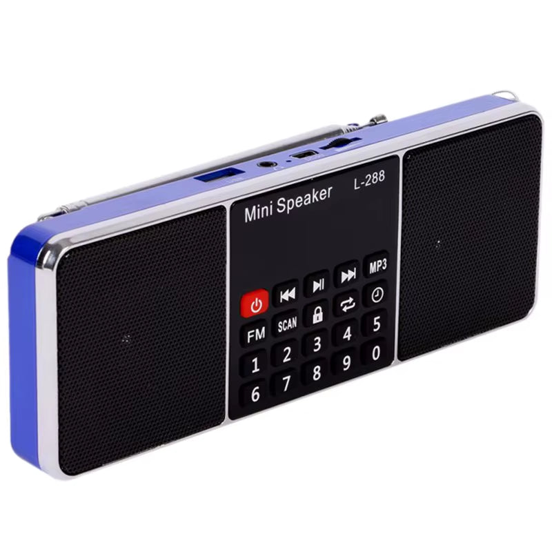 HOT-Mini Portable Rechargeable Stereo L-288 FM Radio Speaker LCD Screen Support TF Card USB Disk MP3 Music Player Loudspeaker（Bl