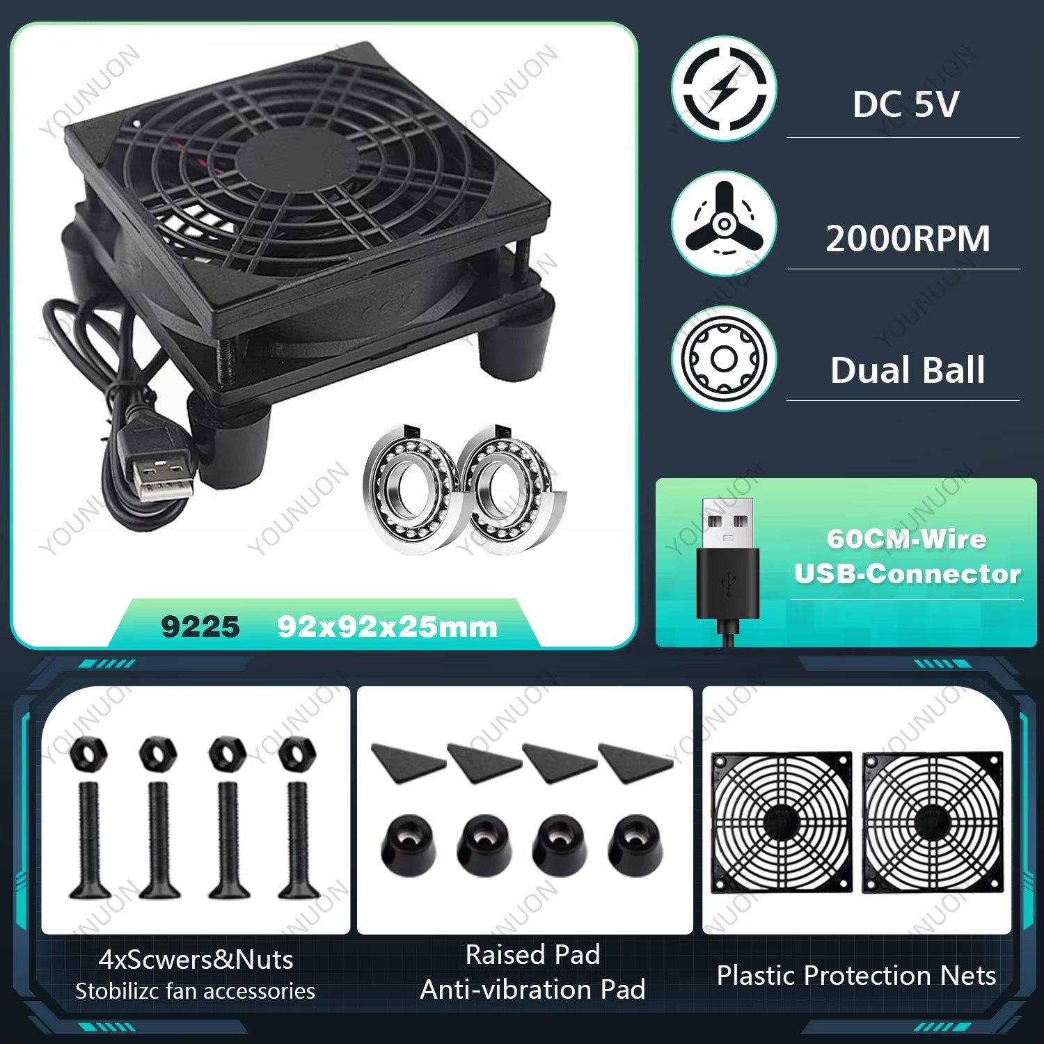 5V USB Router Fan 80mm 92mm 120mm 140mm DIY TV Box Ball/Sleeve Cooler & Protective Net Desktop Cooling Fan