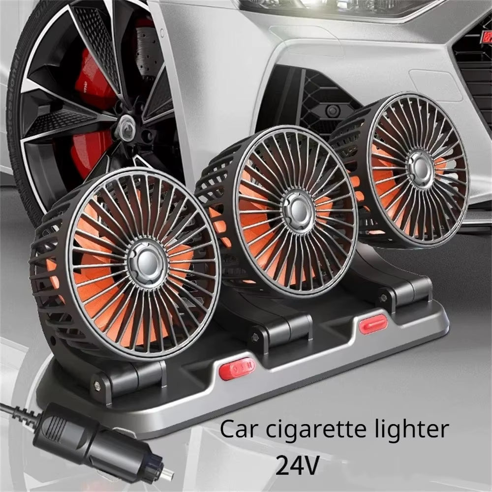 Car Fan 360° Adjustable 3 Head Air Fan Automotive Electric Fan USB/12V/24V  2 Speeds Car Silent  For Home Desk Office&Car