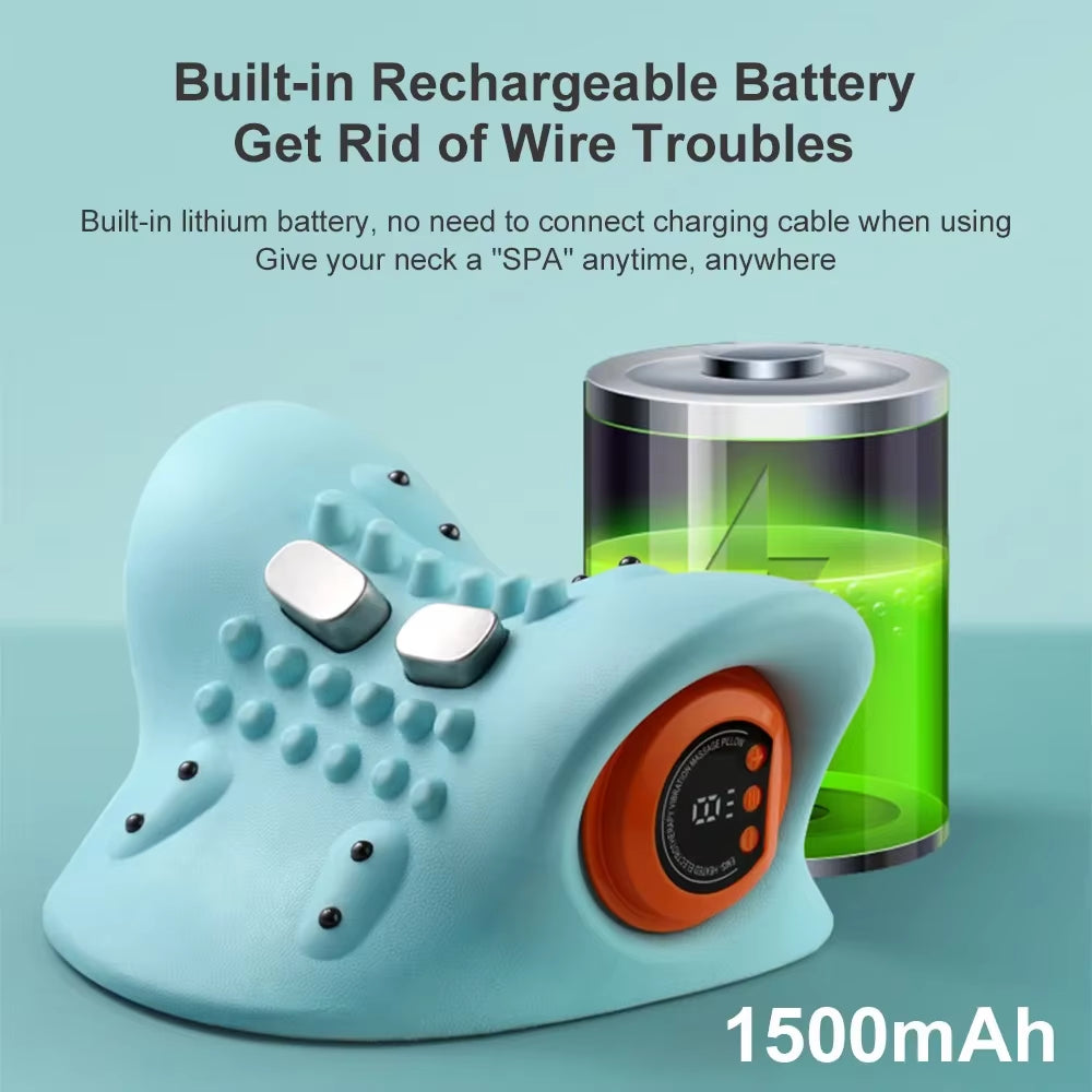 Electric Neck Stretcher EMS Pulse Cervical Traction Relax Smart Cervical Chiropractic Traction Pillow Vibration Massage Machine