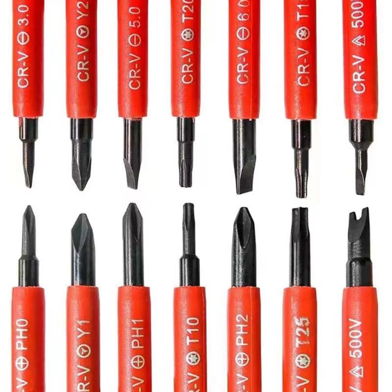 Electrician Repair Tools Kit 15pcs 1000V Changeable Insulated Screwdrivers Set with Magnetic Slotted Phillips Pozidriv Torx Bits