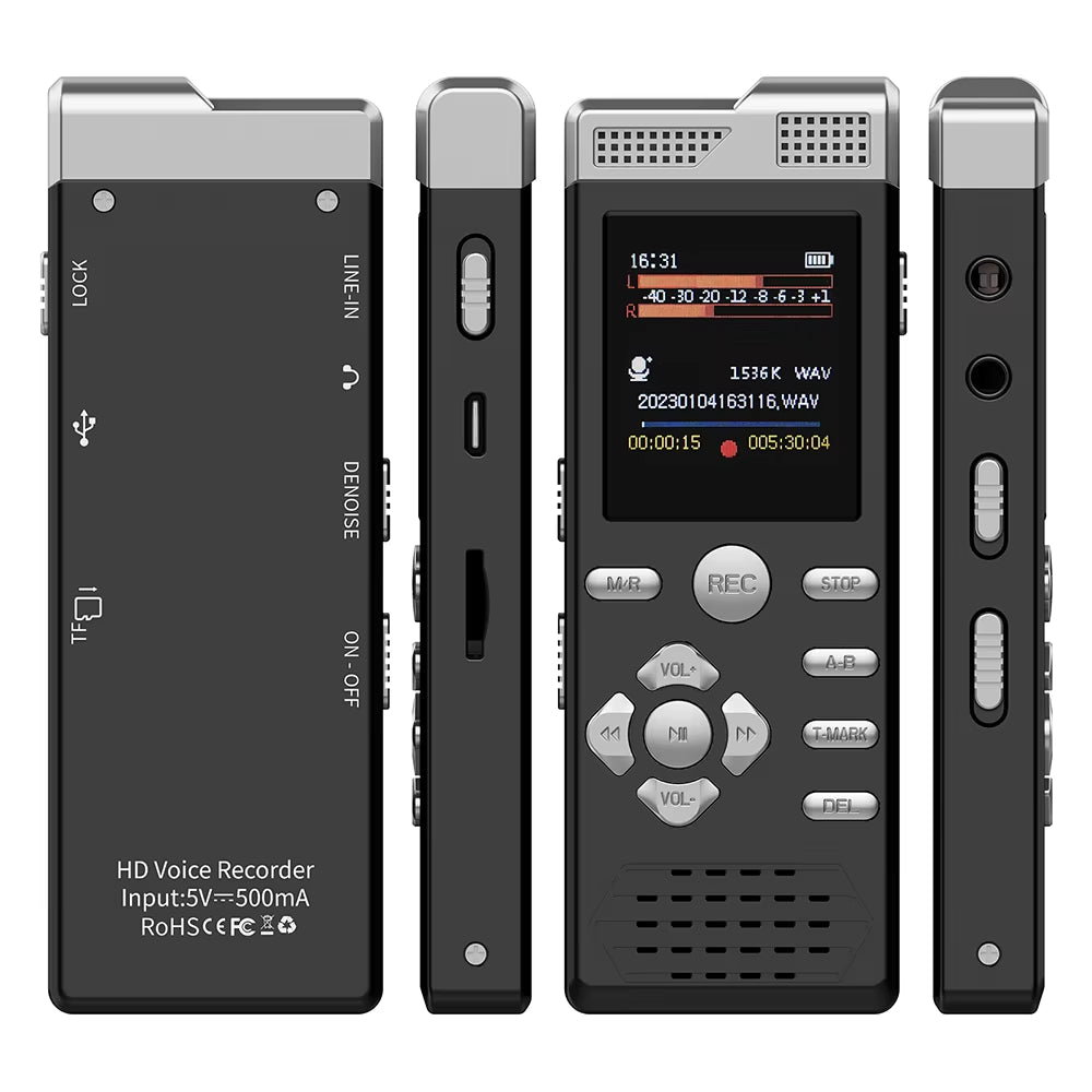 Voice Activated Dual Microphone Recording Password Protection Line-in T-MARK Digital Voice Recorder MP3 Music Player Dictaphone