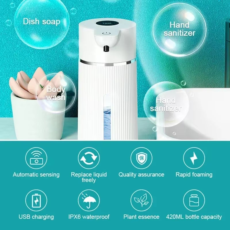 420ML Large Capacity Automatic Smart Senor Soap Dispenser Wall-Mounted Electric Foam/Liquid Model Hand Dish Washing Pump Machine