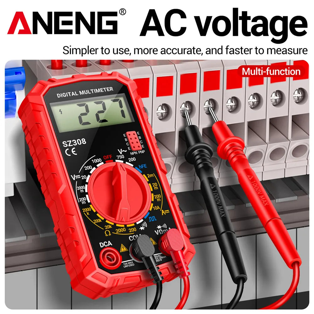 SZ308 Digital Multimeter   AC/DC Current Meter Voltage Resistance Meter Electrician LCD Backlight Ohm Square Wave Test