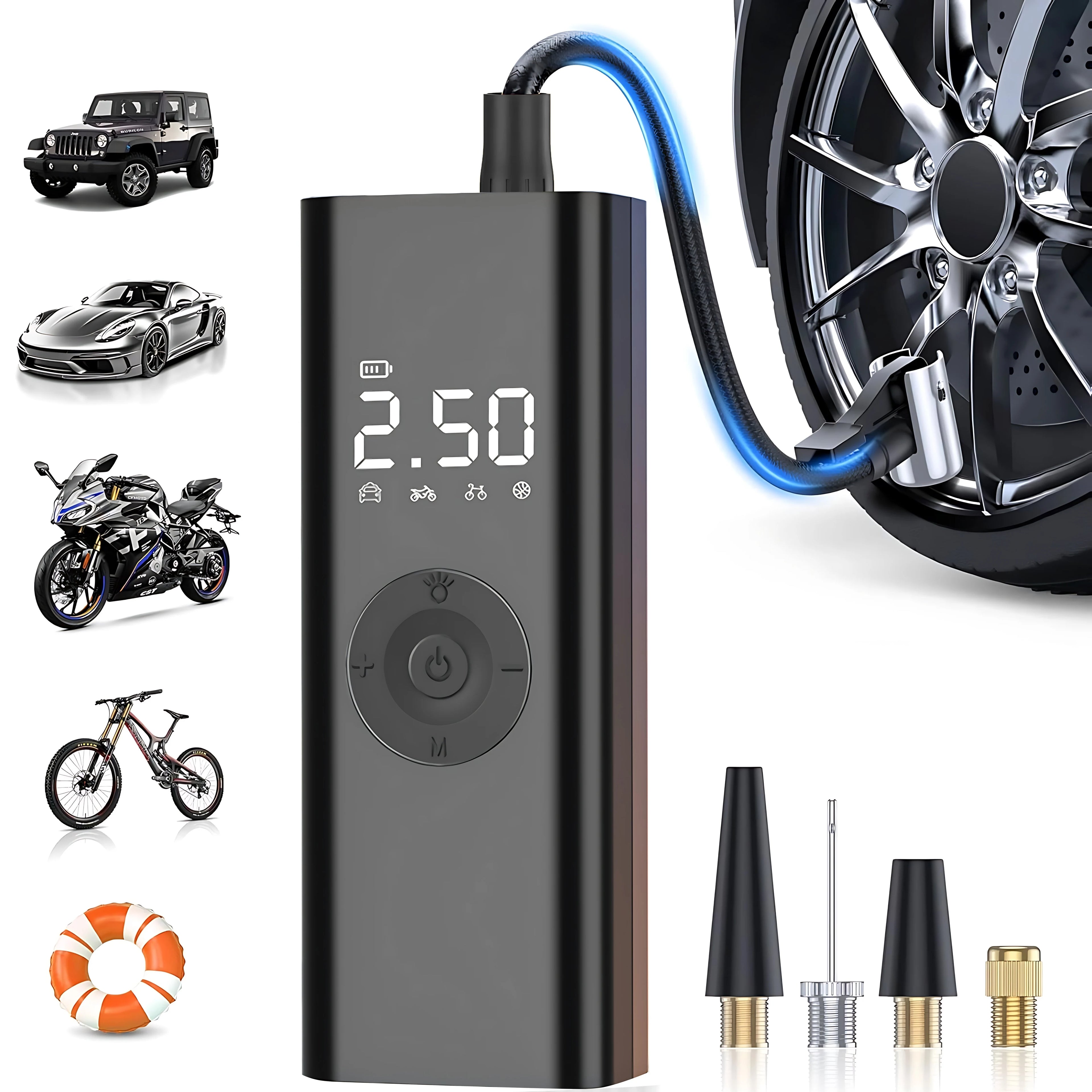 Wireless Car Tire Inflator Motorcycle Air Compressor 150PSI Smart Air Pump Digital Gauge lED light for Car Moto Bike Tyre Ball