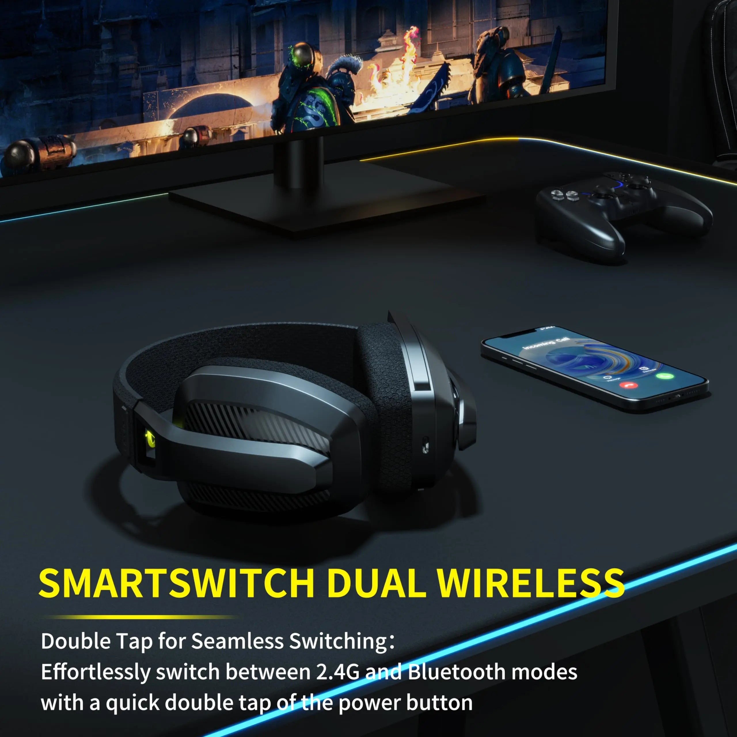 BW06 2.4GHz Wireless Gaming Headset with Mic for PS5 PS4 PC Mac Playstation Bluetooth Gaming headphone with Microphone